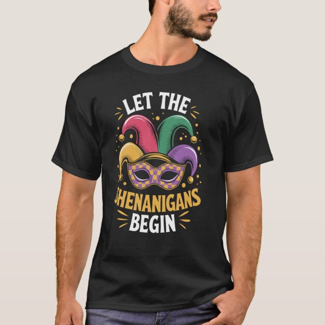 Mardi Gras Shenanigans with Fun Festive Jester Hat T-Shirt (Front)