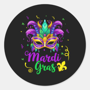 Mardi Gras Shirt For Women Kids Men Beads Mask Fea Classic Round Sticker