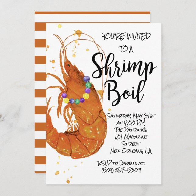 Mardi Gras Shrimp Boil Invitation (Front/Back)