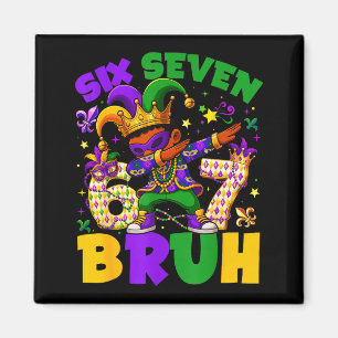 Mardi Gras Six Seven 67 Bruh Meme Dabbing Leprecha Magnet