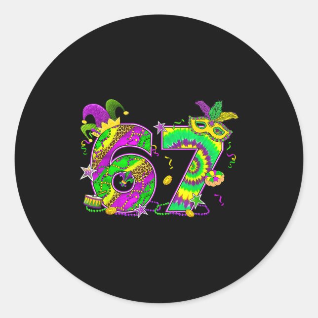 Mardi Gras Six Seven 6 7 Matching Costume Couple M Classic Round Sticker (Front)