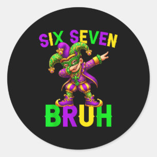 Mardi Gras Six Seven Bruh Dab Jester 6 7 Meme Fat Classic Round Sticker