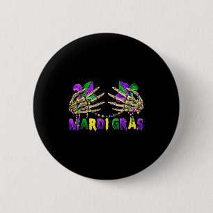 Mardi gras skeleton funny beads fleur de lis women 6 cm round badge