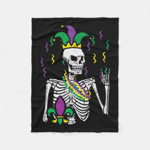 Mardi Gras Skeleton Rock Hand Funny Tee Rocker Men Fleece Blanket