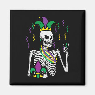 Mardi Gras Skeleton Rock Hand Funny Tee Rocker Men Magnet