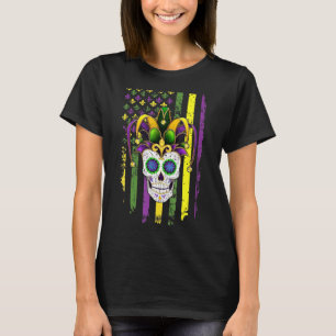 Mardi Gras Skull American Flag Vintage Festival Ca T-Shirt