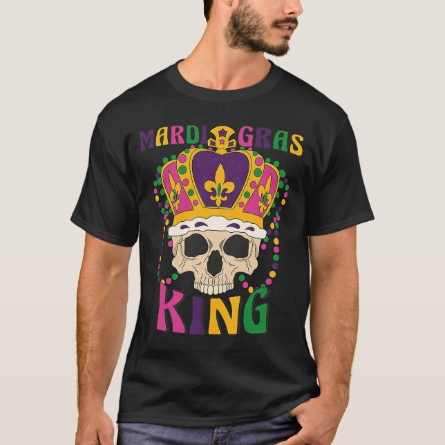 Mardi Gras Skull Carnival King Mask Crown Beads Cu T-Shirt (Front)
