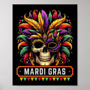 Mardi Gras Skull Mask 2025 Carnival Party Men Wome Poster
