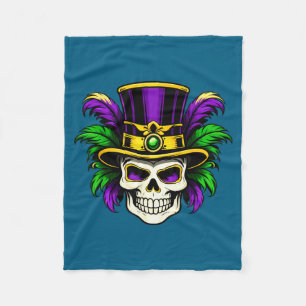 Mardi Gras Skull Men Women Artwork Fleece Blanket