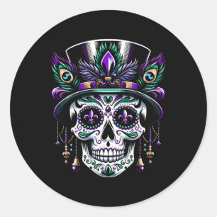 Mardi Gras Skull Top Hat New Orleans Witch Doctor Classic Round Sticker