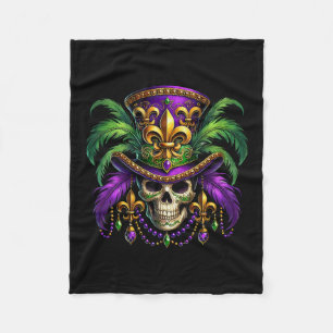 Mardi Gras Skull Top Hat New Orleans Witch Doctor Fleece Blanket