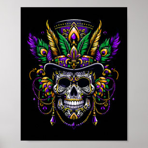 Mardi Gras Skull Top Hat New Orleans Witch Doctor  Poster