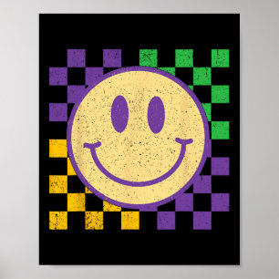 Mardi Gras Smile Face Groovy Chequered Men Women K Poster