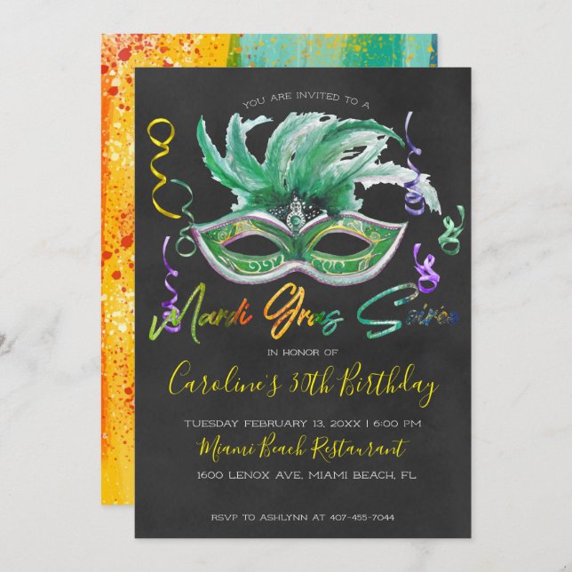 Mardi Gras Soiree | 30th Birthday Invitation (Front/Back)