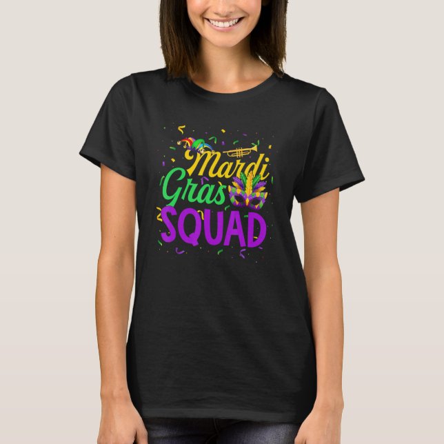 Mardi Gras Squad Beads Jester Hat T-Shirt (Front)