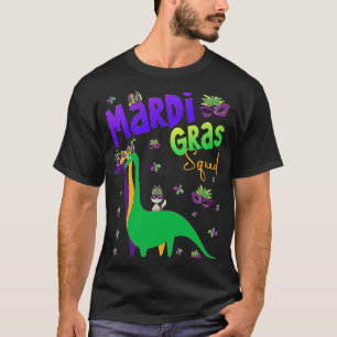 Mardi Gras Squad Cute Dinosaur Cat Carnival Party T-Shirt