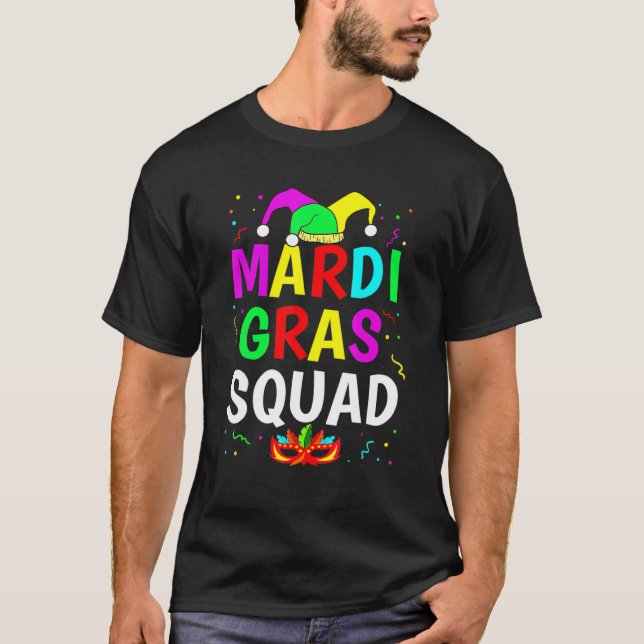 Mardi Gras Squad Men Women Funny Mask Festival Par T-Shirt (Front)