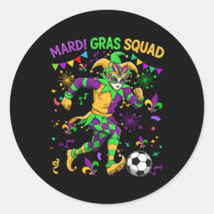 Mardi Gras Squad Playing Soccer Matching Player Fa Classic Round Sticker