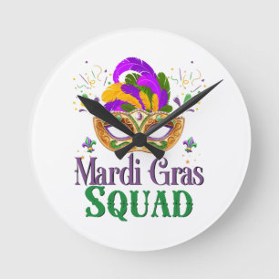 Mardi Gras Squad Round Clock