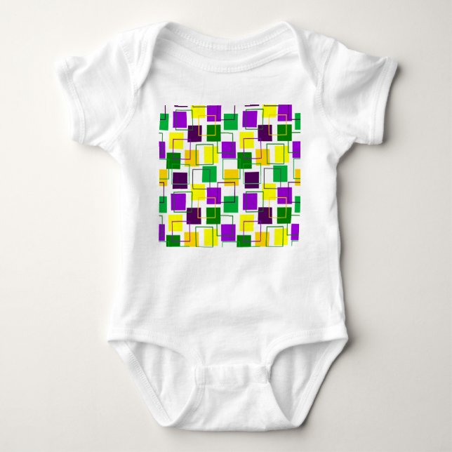 Mardi Gras Squares and Outlines  Baby Bodysuit (Front)