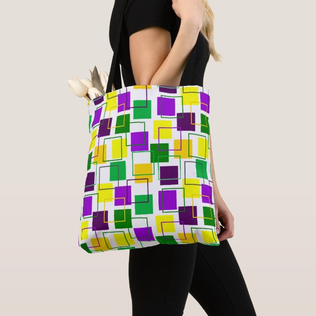 Mardi Gras Squares and Outlines  Tote Bag (Close Up)