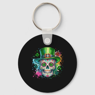 Mardi Gras St Patricks Day Shamrock Sugar Skull Ca Key Ring