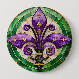 Mardi Gras Stained Glass Fleur de lis 10 Cm Round Badge