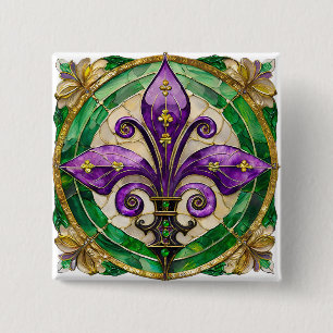 Mardi Gras Stained Glass Fleur de lis 15 Cm Square Badge