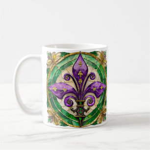 Mardi Gras Stained Glass Fleur de lis Coffee Mug