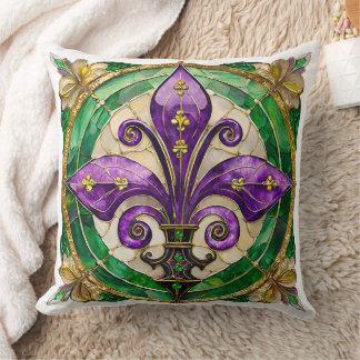 Mardi Gras Stained Glass Fleur de lis  Cushion