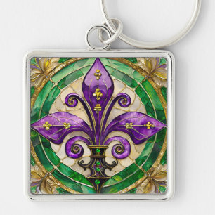 Mardi Gras Stained Glass Fleur de lis  Key Ring