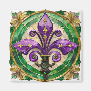 Mardi Gras Stained Glass Fleur de lis Magnet
