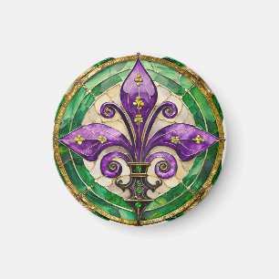 Mardi Gras Stained Glass Fleur de lis Magnet