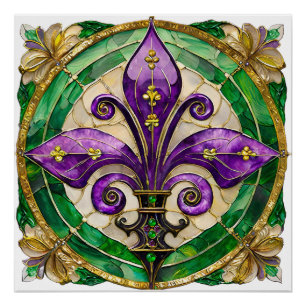 Mardi Gras Stained Glass Fleur de lis  Poster