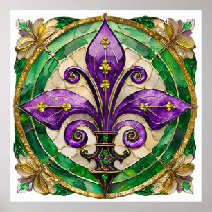 Mardi Gras Stained Glass Fleur de lis  Poster