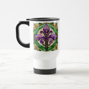 Mardi Gras Stained Glass Fleur de lis  Travel Mug