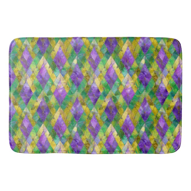 Mardi Gras Stained Glass Harlequin Print Bath Mat (Front)