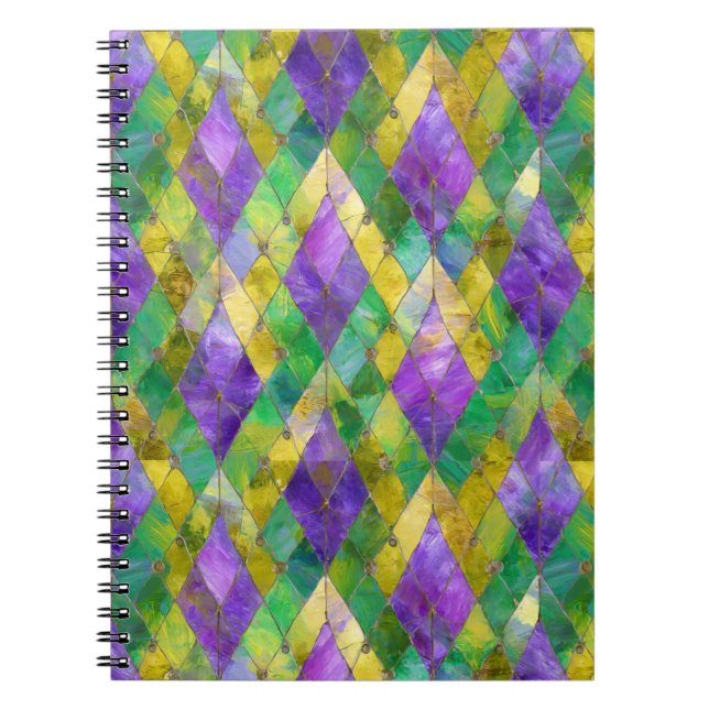 Mardi Gras Stained Glass Harlequin Print Notebook (Front)