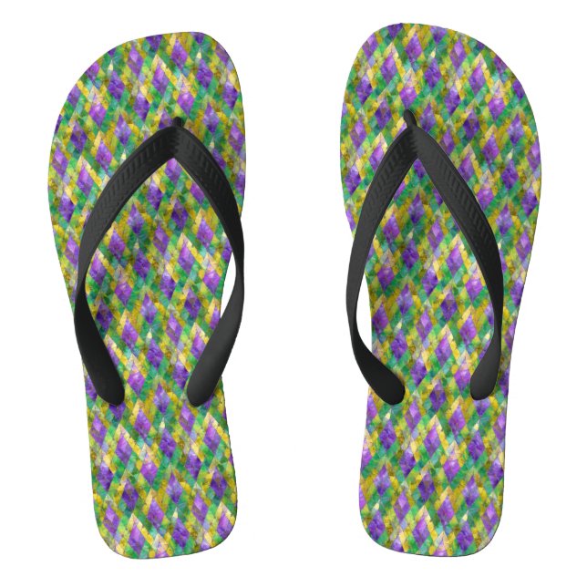 Mardi Gras Stained Glass Harlequin Print Thongs (Footbed)