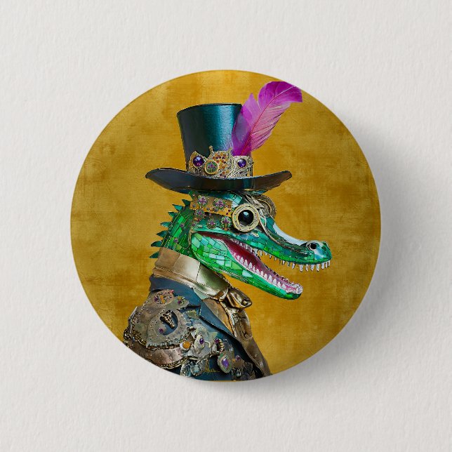 Mardi Gras Steampunk Party Animal Alligator 6 Cm Round Badge (Front)