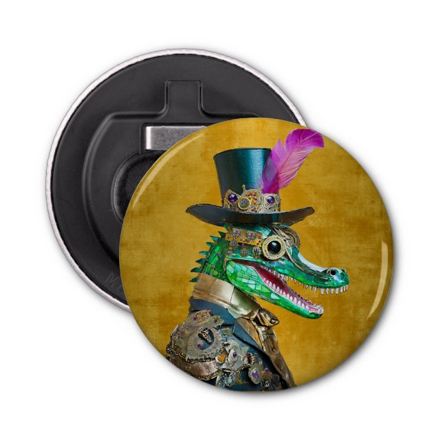 Mardi Gras Steampunk Party Animal Alligator Bottle Opener (Front)