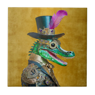 Mardi Gras Steampunk Party Animal Alligator Ceramic Tile