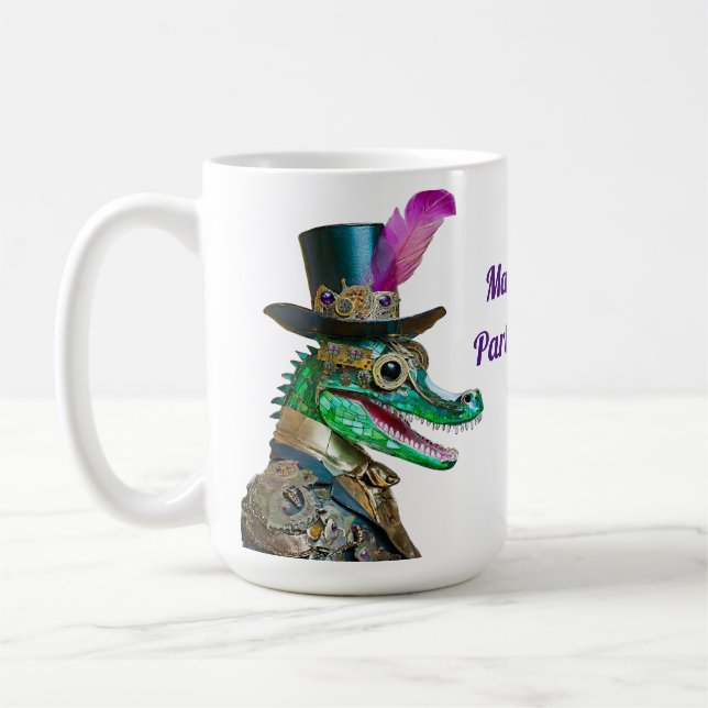 Mardi Gras Steampunk Party Animal Alligator Coffee Mug (Left)