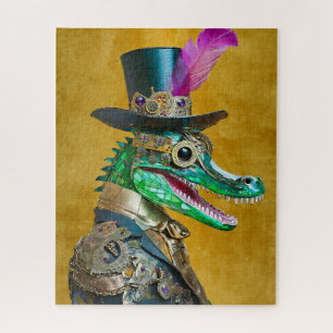 Mardi Gras Steampunk Party Animal Alligator Jigsaw Puzzle