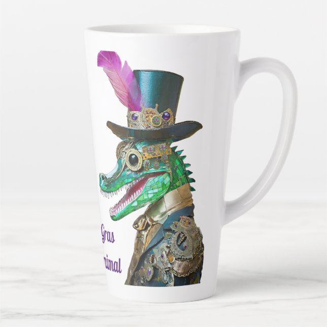 Mardi Gras Steampunk Party Animal Alligator Latte Mug (Right)