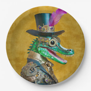 Mardi Gras Steampunk Party Animal Alligator Paper Plate