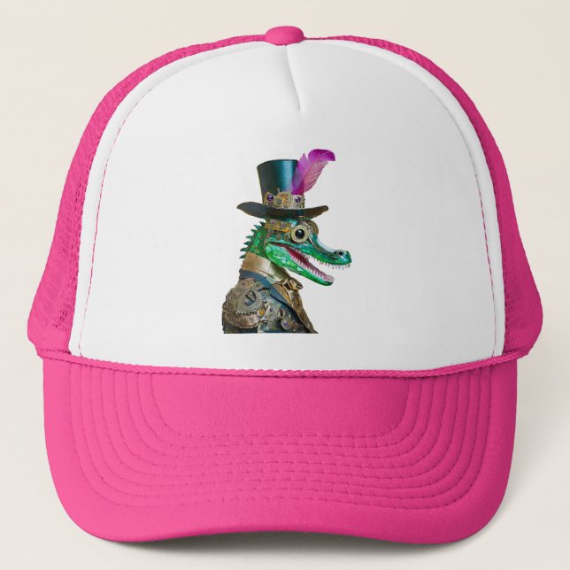 Mardi Gras Steampunk Party Animal Alligator Trucker Hat (Front)