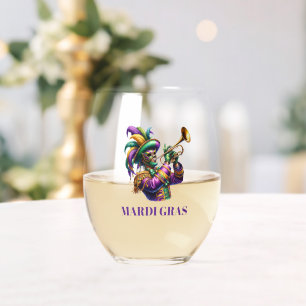 Mardi Gras Stemless Wine Glass