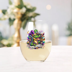Mardi Gras Stemless Wine Glass