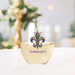 Mardi Gras Stemless Wine Glass